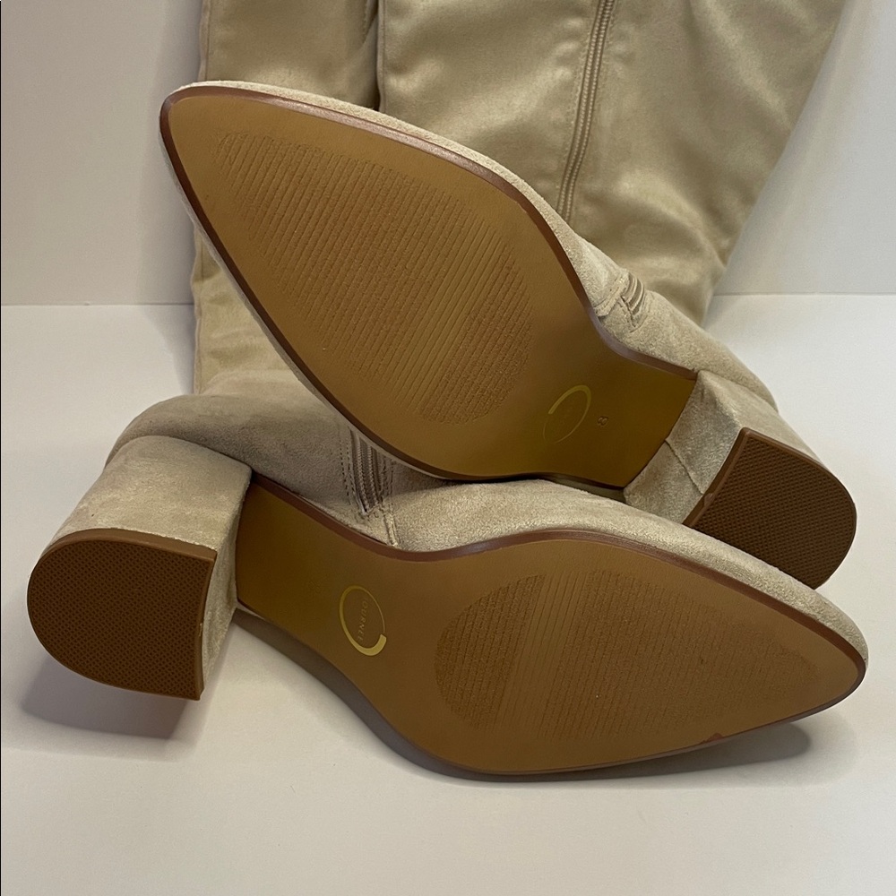 NIB AMEYLIA Women's Knee-High Block Heel Boots in Light Beige.  Size 8M. - Picture 4 of 6